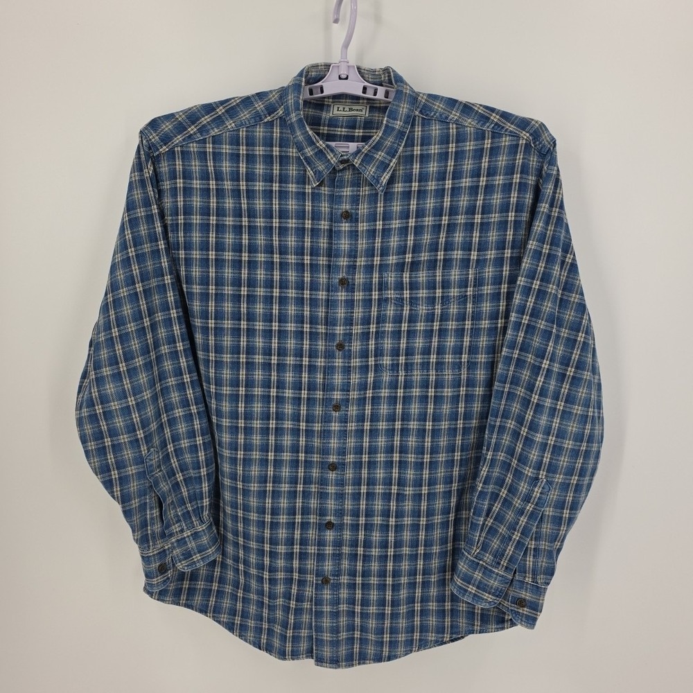L.L. Bean Blue Check Medium Weight Men's LS Work Shirt Size‎ LT